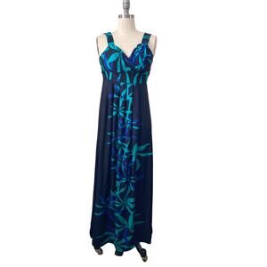 NWD New Woman Designs Women's Dress Size M Maxi Blue Green Floral Sleeveless